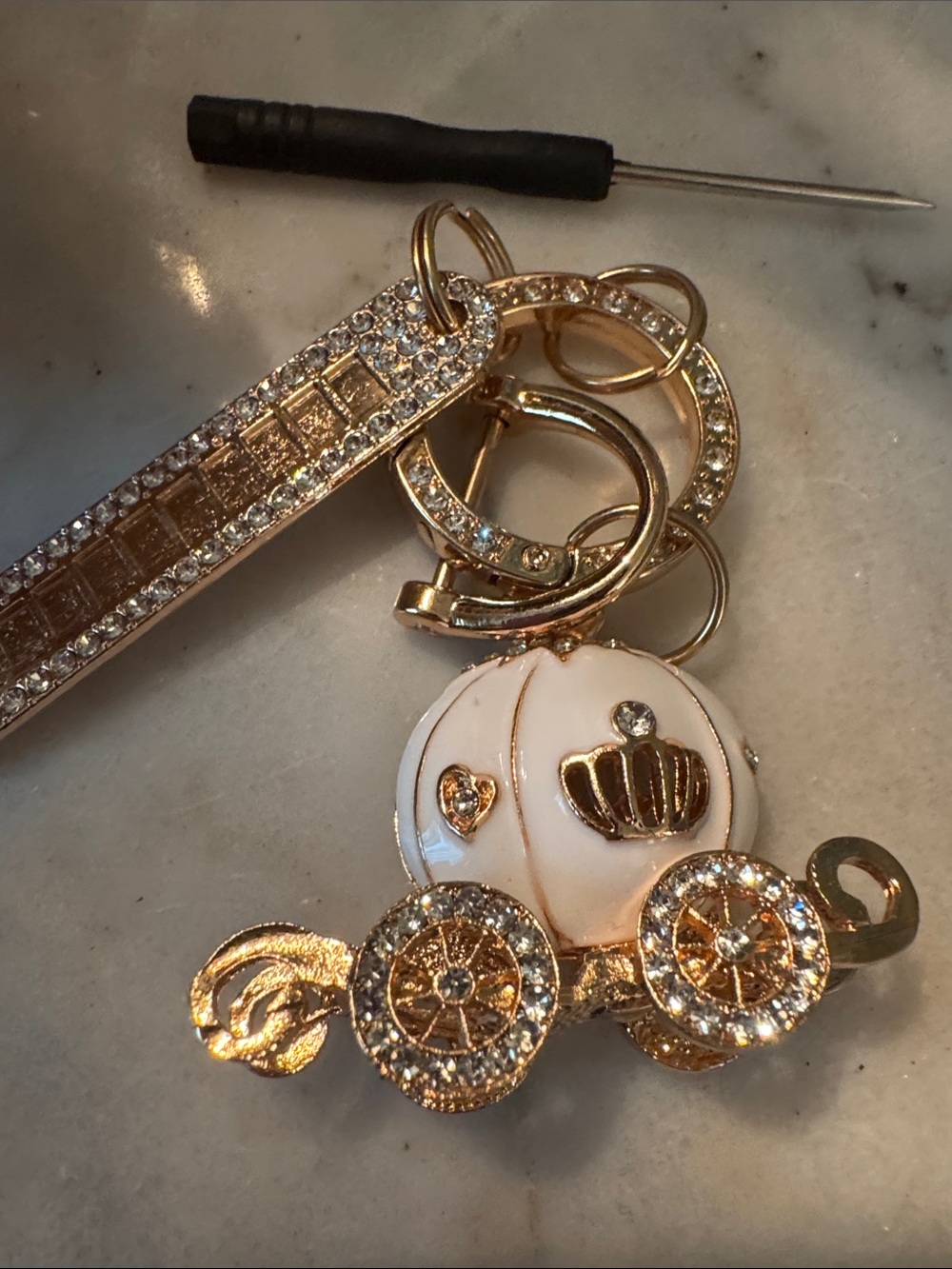 Gold and White Princess Carriage bag Charm - Women Accessories